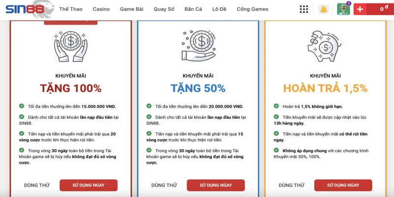 Thông tin khuyến mãi mới nhất từ Sin88